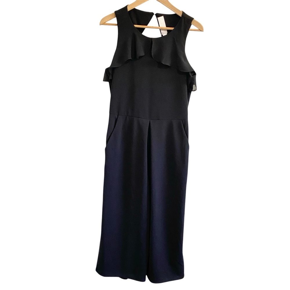Superfoxx Women's Jumpsuit Medium Black Ruffle‎ Wide-leg Office Casual Pocket